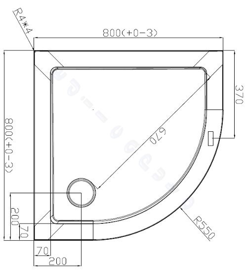 Piatto doccia 80x80 angolo tondo in acrilico bianco molto basso