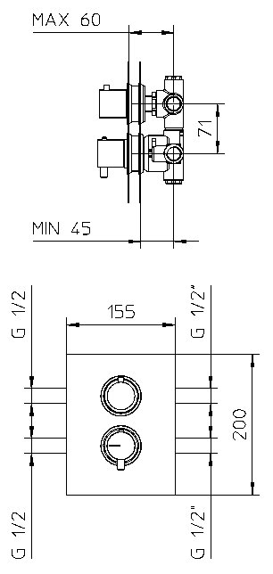Dati tecnici Mimo incasso termostatico con deviatore 2 vie